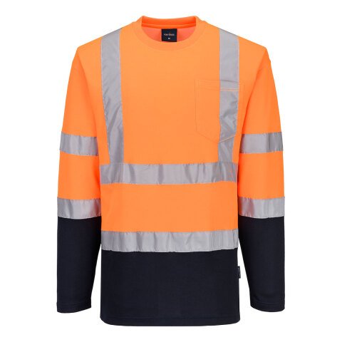 Portwest S280 Camiseta bicolor Cotton Comfort manga larga Orange/Marine - Talla XXXL