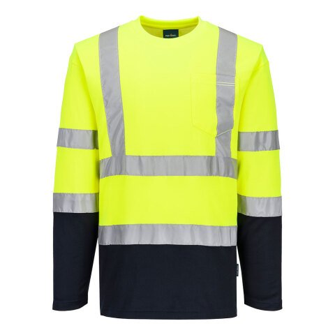 Portwest S280 Camiseta bicolor Cotton Comfort manga larga Jaune/Marine - Talla XXXL