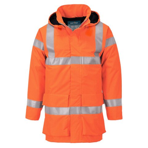 Portwest S774 Chaqueta ligera de alta visibilidad, ignífuga y antiestática Bizflame Rain Orange - Talla 4XL