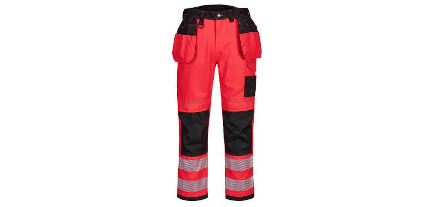 Portwest T501 PW3 Hi-Vis Werkbroek met Holster Pockets Rouge/noir - Maat 28 - Standaard