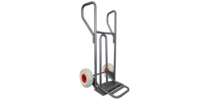 Diable acier tablier incurvé poignée fermée 400 kg roues roues premium increvables, bavette rabattable
