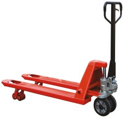 Transpalette manuel premium 2500 kg roues directrices caoutchouc galet simple polyuréthane