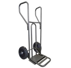 Diable acier tablier incurvé poignée fermée 250 kg roues caoutchouc noir, bavette rabattable