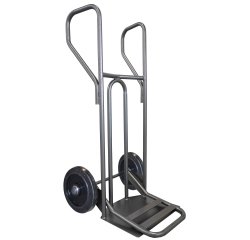 Diable acier tablier incurvé poignée fermée grande pelle 250 kg roues caoutchouc noir, bavette rabattable