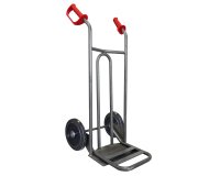 Diable acier tablier incurvé poignée ouverte 250 kg roues caoutchouc noir, bavette rabattable
