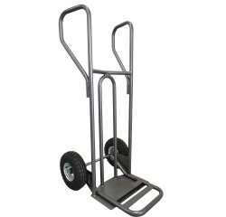 Diable acier tablier incurvé poignée fermée 250 kg roues caoutchouc noir, bavette rabattable