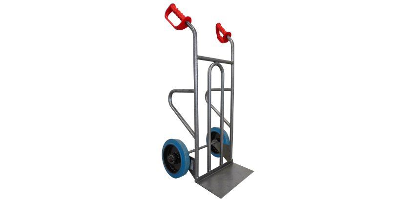 Diable acier droit poignée ouverte chargement vertical et horizontal 250 kg roues caoutchouc bleu