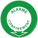 Panneau PPMS – Alarme confinement fléché – Signalétique ronde PVC 2 mm 200 mm