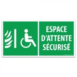 Signalétique évacuation – Espace d’attente sécurisé – ISO 7010 400 x 200 mm PVC 2 mm