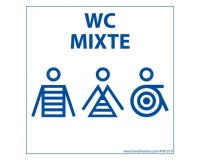Panneau signalétique Homme+Femme+PMR + "WC Mixte" Marinière - 125 x 125 mm