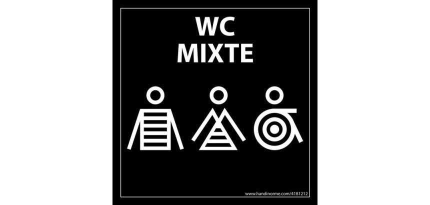Panneau signalétique Homme+Femme+PMR + "WC Mixte" Marinière - 125 x 125 mm - noir