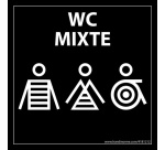 Panneau signalétique Homme+Femme+PMR + "WC Mixte" Marinière - 125 x 125 mm - noir
