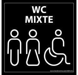 Panneau signalétique Homme+Femme+PMR + "WC Mixte" Meri - 125 x 125 mm