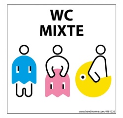 Panneau signalétique Homme+Femme+PMR + "WC Mixte" PacNorm - 125 x 125 mm