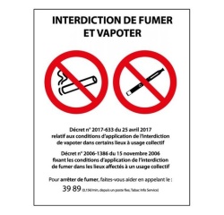Panneau Interdiction de fumer et vapoter - PVC  ou autocollant  (150 x 210 mm, Vinyle souple autocollant)