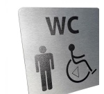 Pictogramme WC Homme / PMR + transfert Gauche ou droite - 15 x 15 cm - alu brossé