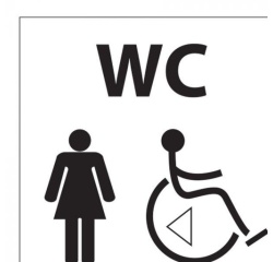 Picto WC Femme / PMR avec sens de transfert - 15 x 15 cm -   aluminium brossé