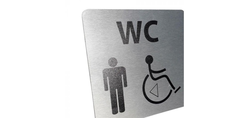 Pictogramme WC Homme / PMR + transfert Gauche ou droite - 15 x 15 cm - alu brossé