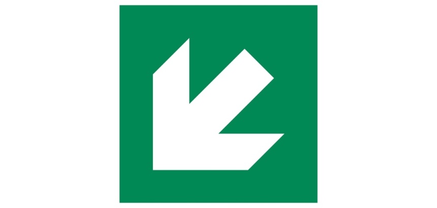 Panneau sginalétique évacuation - Flèche diagonale 125 x 125 mm Vinyle Souple Autocollant