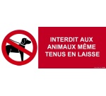 Panneau interdiction - Animaux interdits même en laisse 350 x 125 mm PVC 2 mm