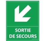 Panneau sortie de secours - flèche bas à gauche - 300 x 250 mm