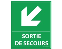 Panneau directionnel - Sortie secours flèche bas gauche - 300x250mm PVC 2 mm