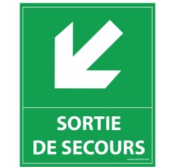 Panneau sortie de secours - flèche bas à gauche - 300 x 250 mm