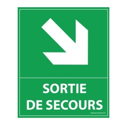 Panneau sortie de secours- flèche bas à droite - 300 x 250 mm
