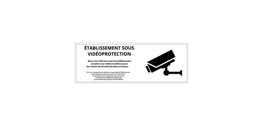 Panneau « Etablissement sous vidéo-protection» ISO 7010 210 x 75 mm Blanc Vinyle