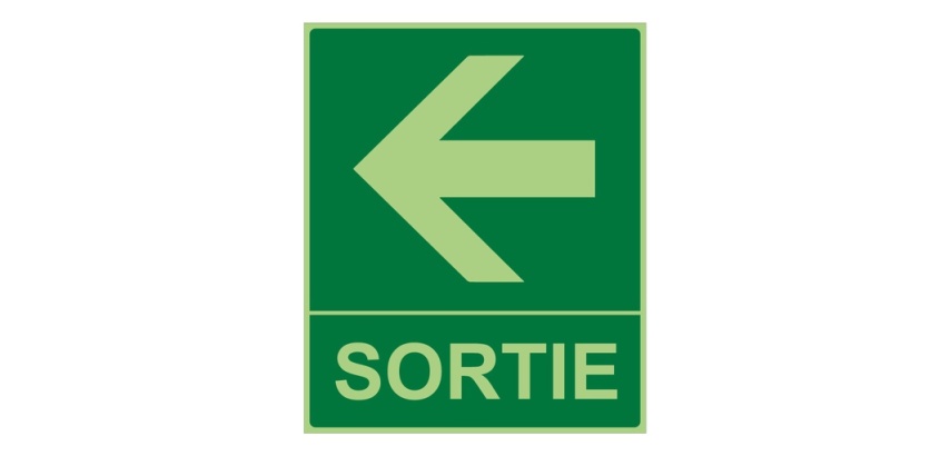 Panneau sortie photoluminescent - Flèche gauche - 300x250 mm Vinyle Souple Autocollant