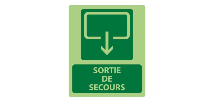 Panneau sécurité - Sortie de Secours 300x250mm - Photoluminescent Vinyle Souple Autocollant