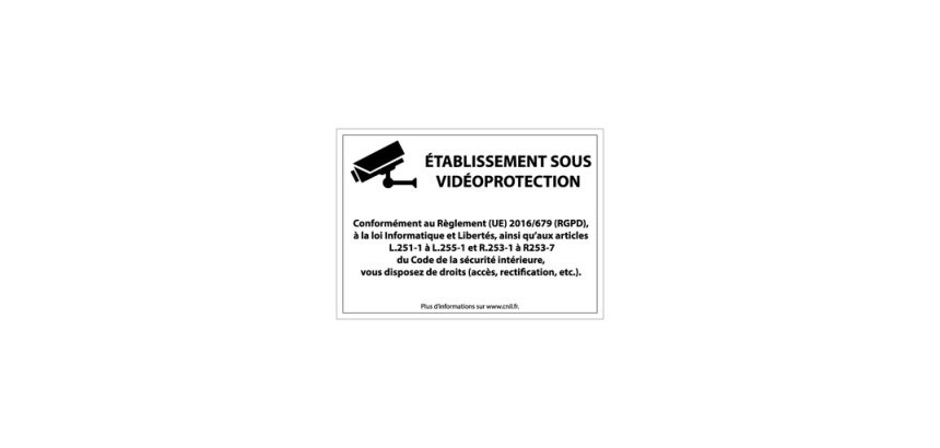 Panneau d'information - Etablissement sous Vidéoprotection 210 x 150 mm Vinyle Souple Autocollant Blanc