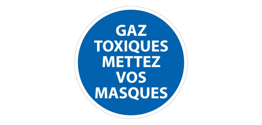 Panneau gaz toxiques port du masque obligatoire ISO 7010 Vinyle Souple Autocollant 100 mm