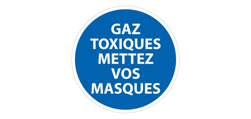 Panneau gaz toxiques port du masque obligatoire ISO 7010 PVC 2 mm 200 mm