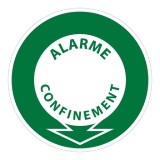 Panneau PPMS – Alarme confinement fléché – Signalétique ronde Vinyle 100 mm