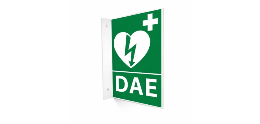 Signalétique DAE en vinyle et support PVC pour fixation murale