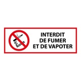Panneau d'Interdiction - Interdiction de fumer et vapoter 450 x 150 mm PVC 2 mm