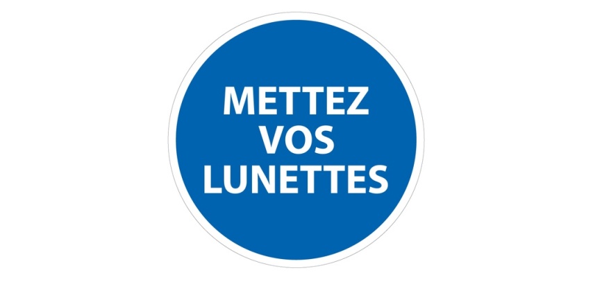 Panneau Obligation EPI - Mettez vos lunettes - Norme ISO 7010 Vinyle Souple Autocollant 100 mm