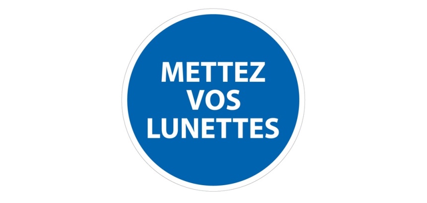 Panneau Obligation EPI - Mettez vos lunettes - Norme ISO 7010 Vinyle Souple Autocollant 100 mm