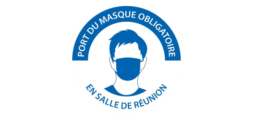Panneau "Port du masque obligatoire en salle de réunion" Ø 100 mm Vinyle