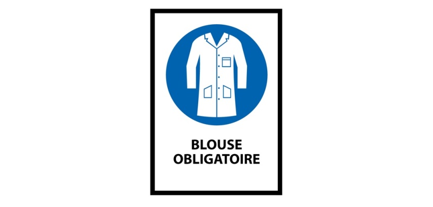 Panneau EPI – Port de la blouse obligatoire – Norme ISO 7001 Vinyle Souple Autocollant A5