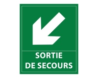 Panneau directionnel - Sortie secours flèche bas gauche - 300x250mm PVC 2 mm