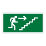 Panneau évacuation - Homme escalier flèche droite - ISO 7010 400 x 200 mm PVC 2 mm