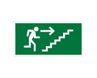 Panneau évacuation - Homme escalier flèche droite - ISO 7010 400 x 200 mm PVC 2 mm