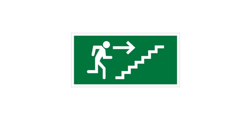 Panneau évacuation - Homme escalier flèche droite - ISO 7010