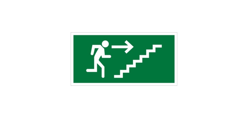 Panneau évacuation - Homme escalier flèche droite - ISO 7010