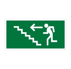 Panneau d'évacuation - Homme montant escalier, flèche gauche