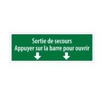 Panneau  autocollant - Sortie secours appuyer barre ouvrir