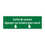 Panneau  autocollant - Sortie secours appuyer barre ouvrir 350 x 125 mm PVC 2 mm