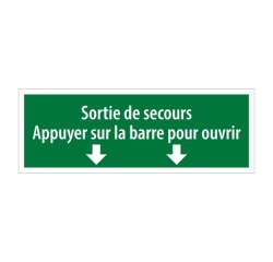 Panneau  autocollant - Sortie secours appuyer barre ouvrir